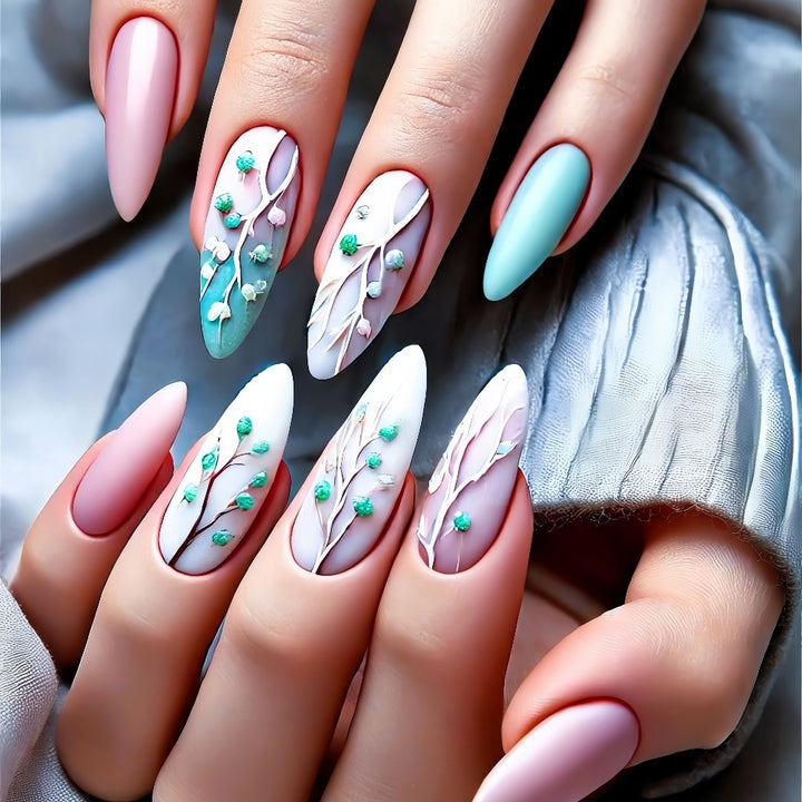 Artificial nails in romantic floral design Bowlift