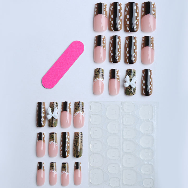 Artificial nails with elegant bow and pattern design Bowlift