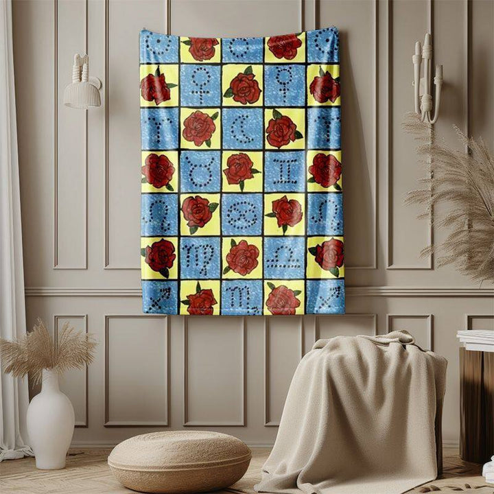 Decorative Floral Print Fleece Throw Blanket