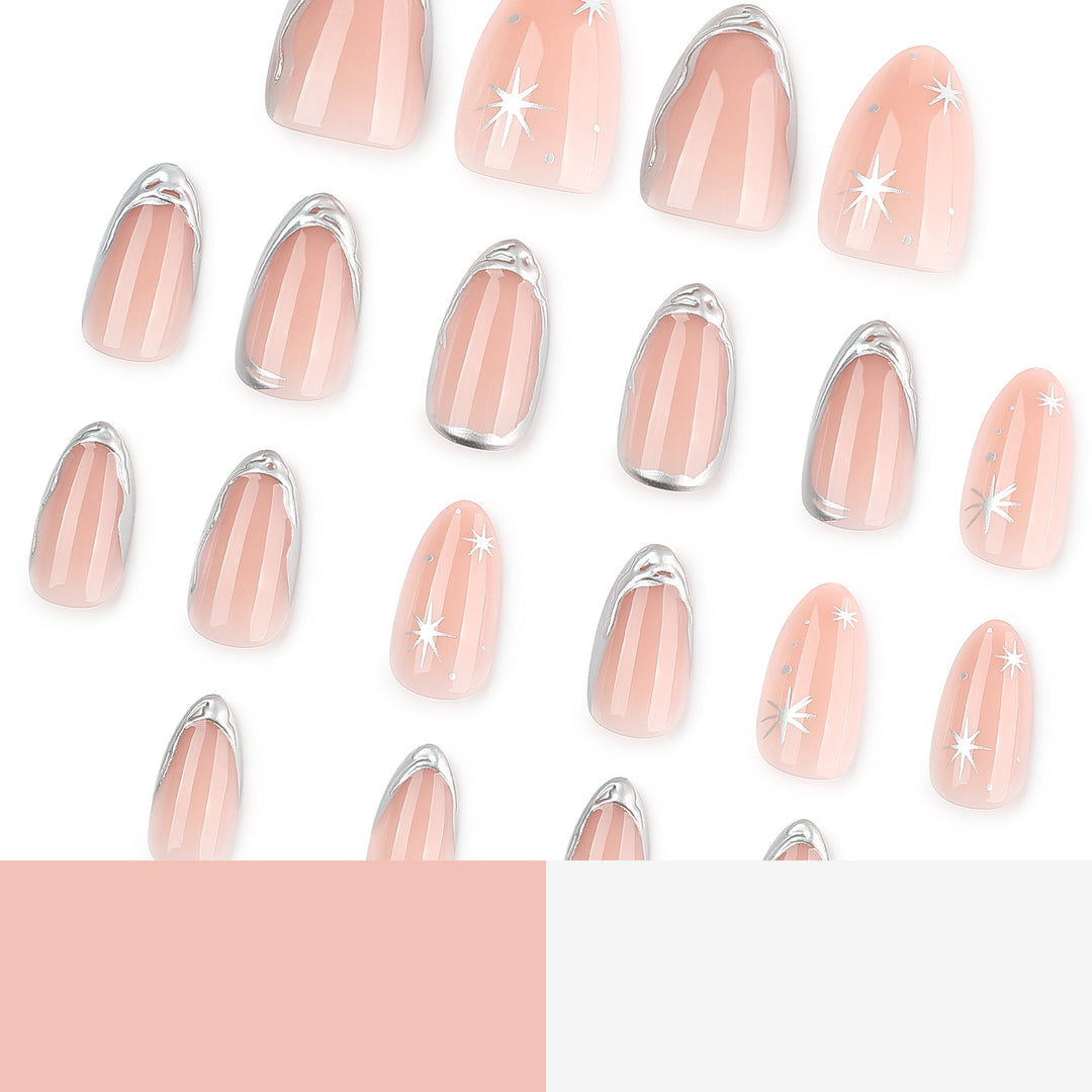 Shiny stiletto nails with elegant silver embellishment Bowlift