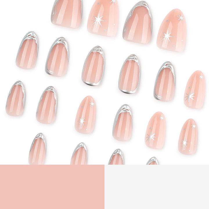 Shiny stiletto nails with elegant silver embellishment Bowlift