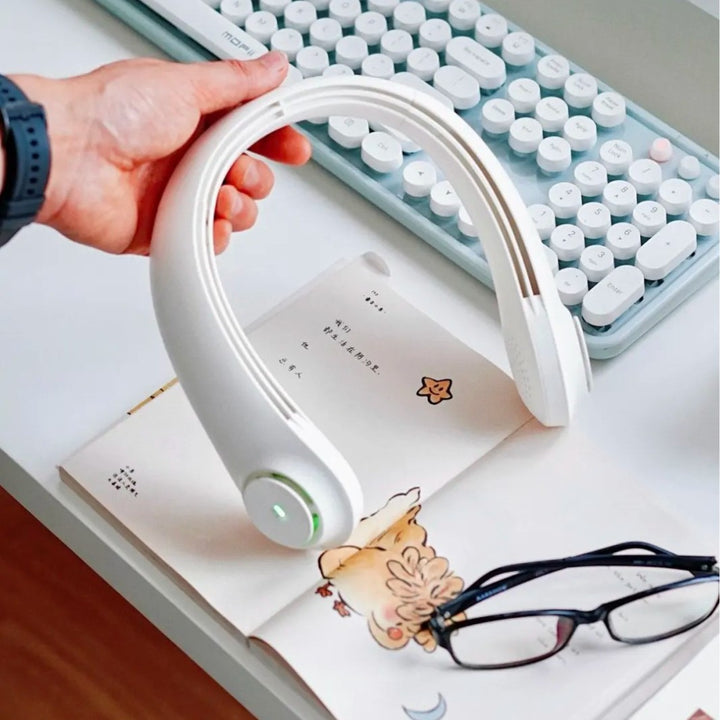 Unisex nan ergonomic neck fan bladeless with rechargeable battery, quiet motor, and adjustable airflow Bowlift