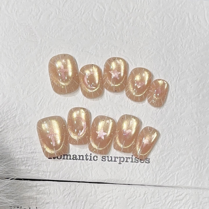 Shiny artificial nail tips with romantic shimmer Bowlift