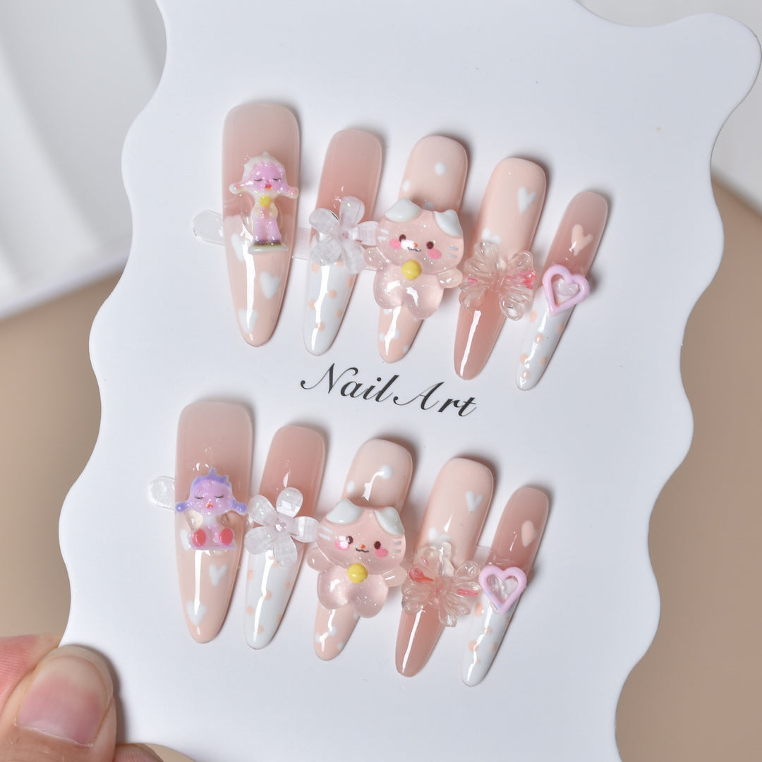 Whimsical 3D Character-Themed Press-On Nail Set Bowlift