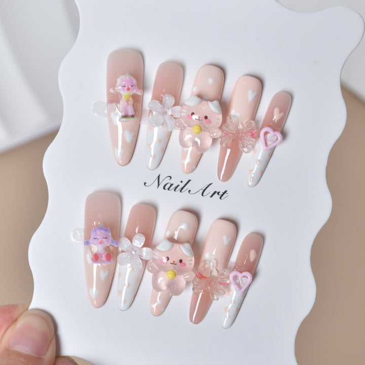 Whimsical 3D Character-Themed Press-On Nail Set Bowlift