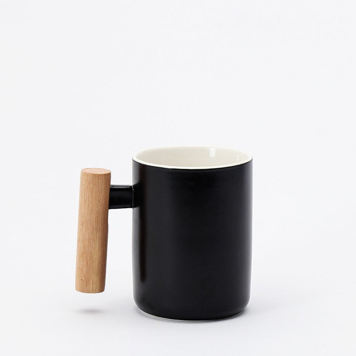 Ceramic Coffee Mug with Ergonomic Wooden Handle Bowlift