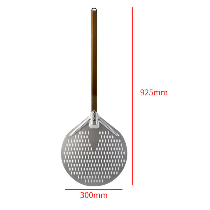 long wooden handled round aluminum pizza peel with reinforced neck Bowlift
