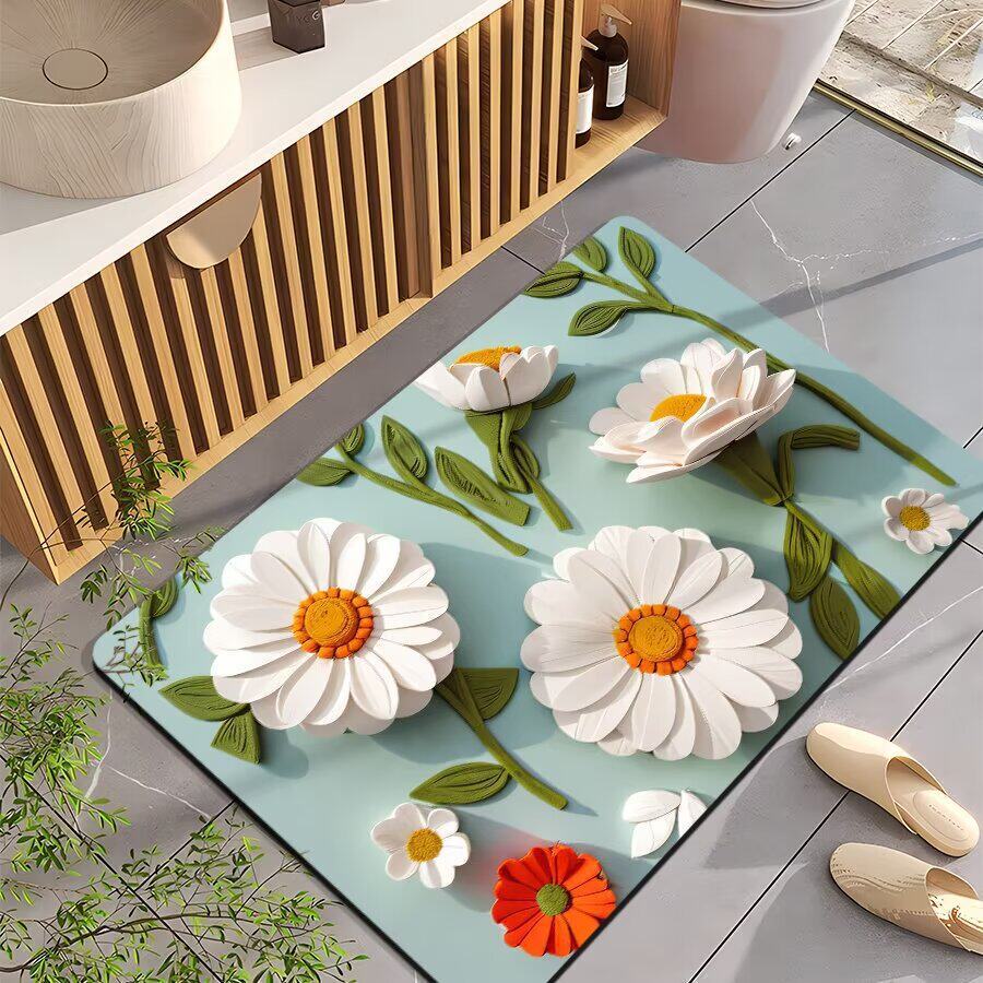 Floral-Themed Non-Slip Bath Mat Bowlift
