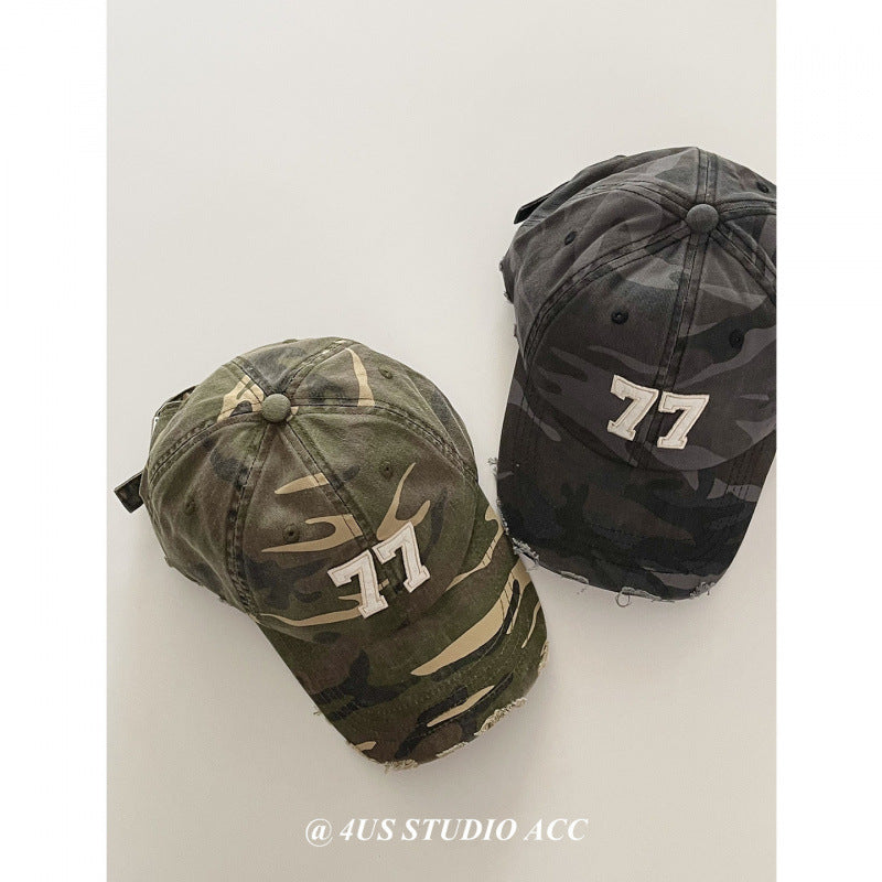 Women's Distressed Camouflage Baseball Cap Bowlift
