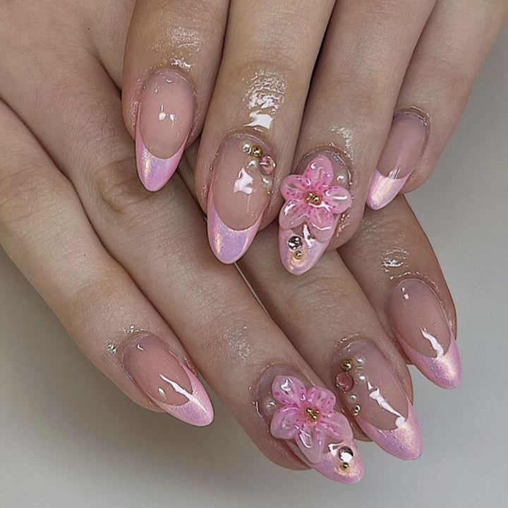 Press-On Nail Art Set with Floral Embellishments Bowlift