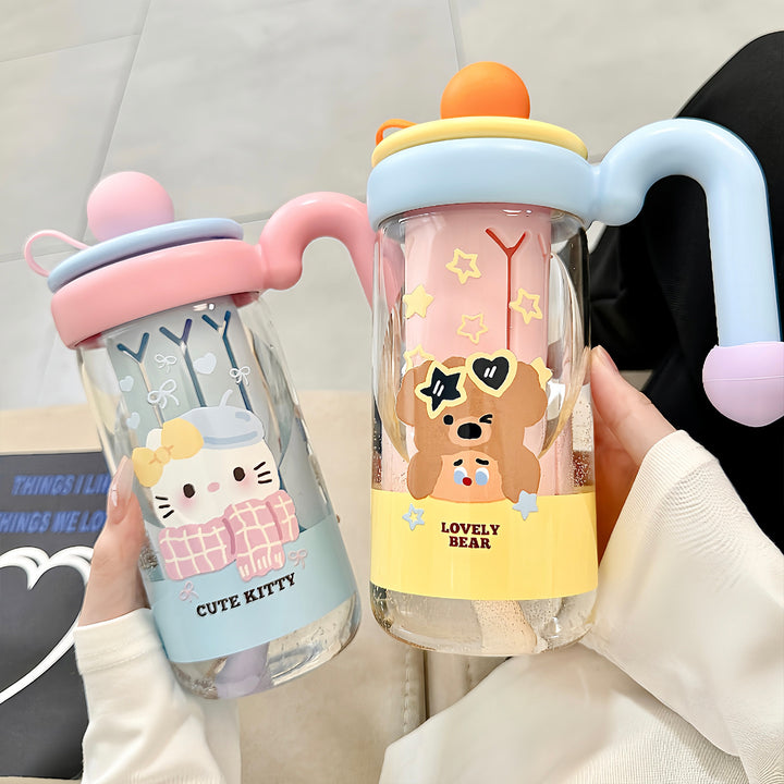 Women's water bottle with playful cat pattern Bowlift