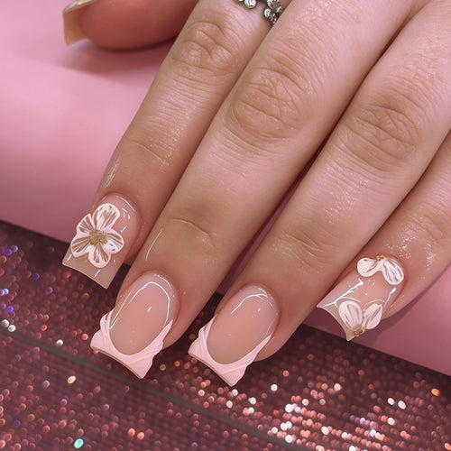 Elegant Floral Nail Extensions Bowlift