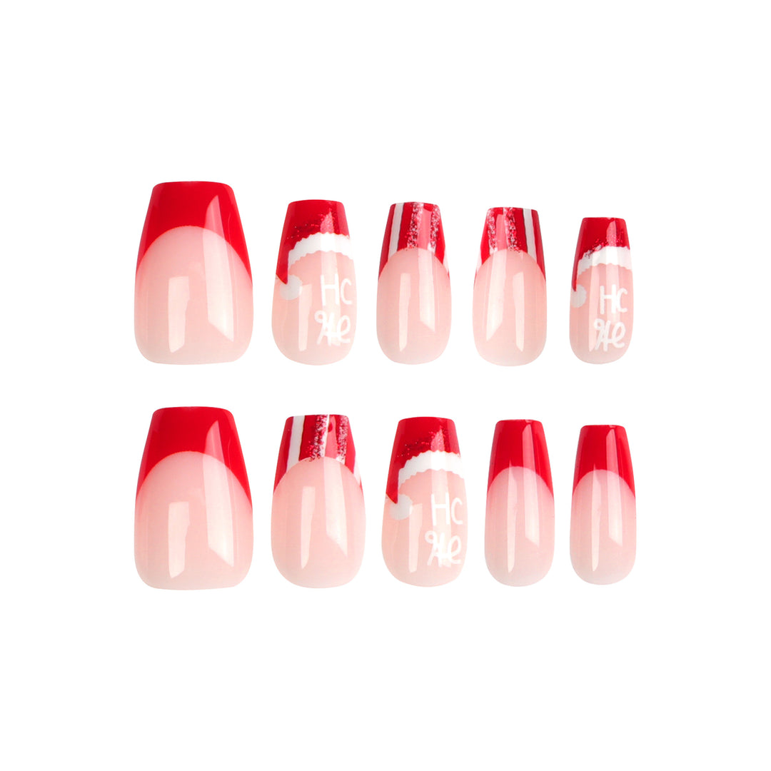 Artificial nail extensions in festive Christmas design Bowlift