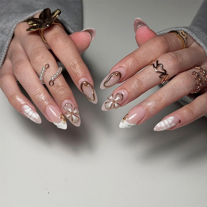Artistic Floral Design Press-On Nails Bowlift