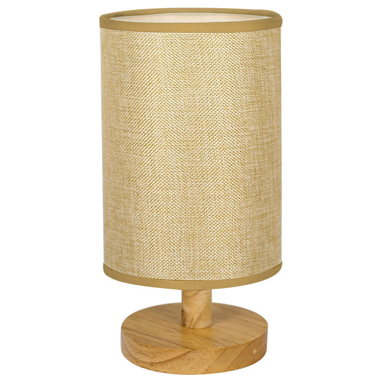 Decorative Cylindrical Fabric Shade Table Lamp with Wooden Base and Mosaic Texture Bowlift