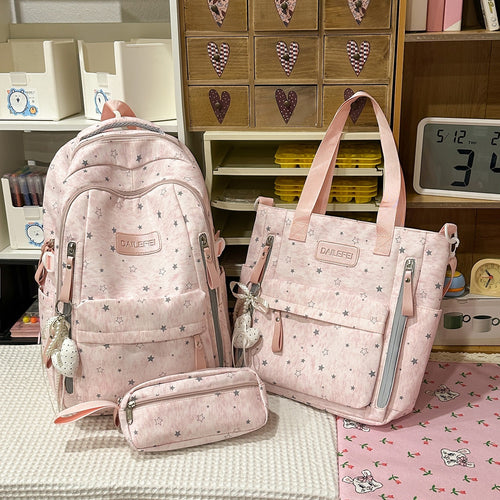 Star-Print Multi-Pocket Backpack Set
