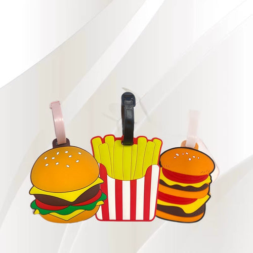 novelty burger shaped silicone luggage tag with flexible strap Bowlift