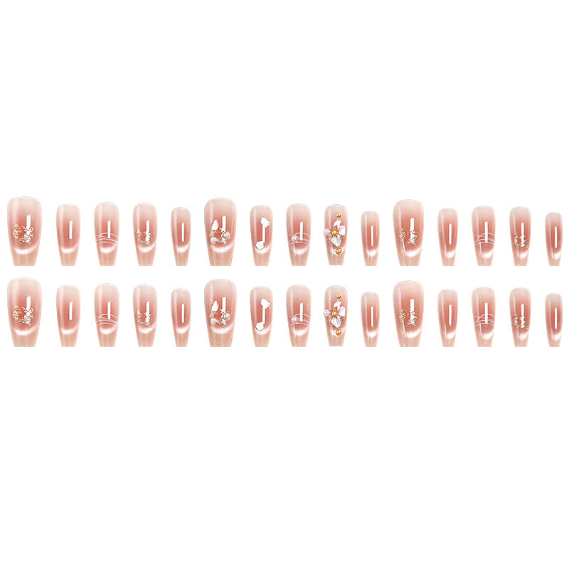 Artificial nail set with elegant glitter and flower decorations Bowlift
