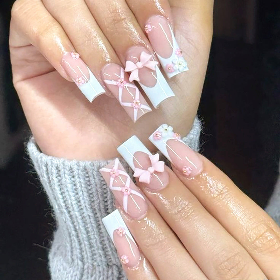 Decorative Elegant Long Acrylic Press-On Nails Bowlift