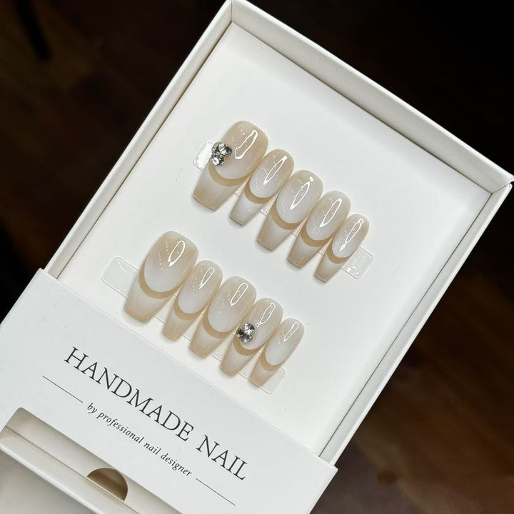 Elegant Handmade Press-On Nail Set with Rhinestone Accents