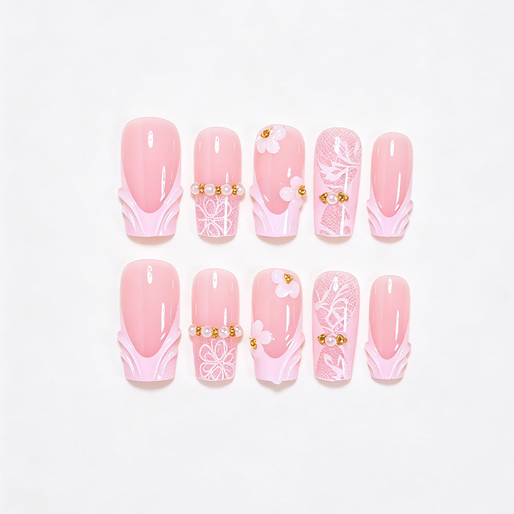 Elegant Floral Press-On Nail Art Tips Bowlift