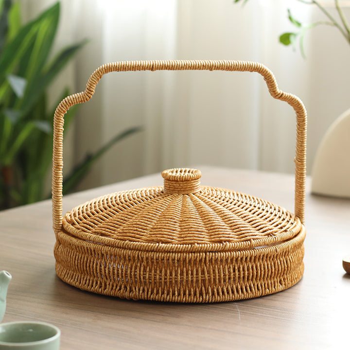Handwoven Round Serving Basket with Ergonomic Handle Bowlift
