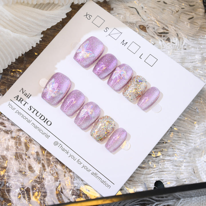 Glitter Butterfly Press-On Nail Set Bowlift