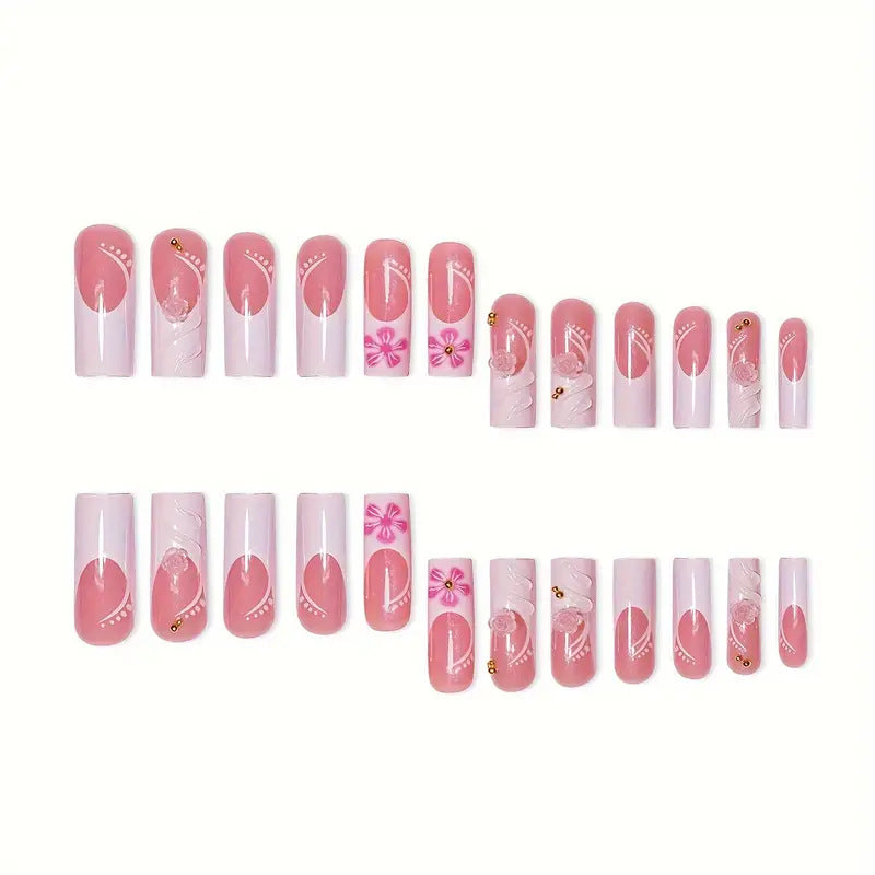 Decorative 3D Floral Acrylic Nail Extensions Bowlift