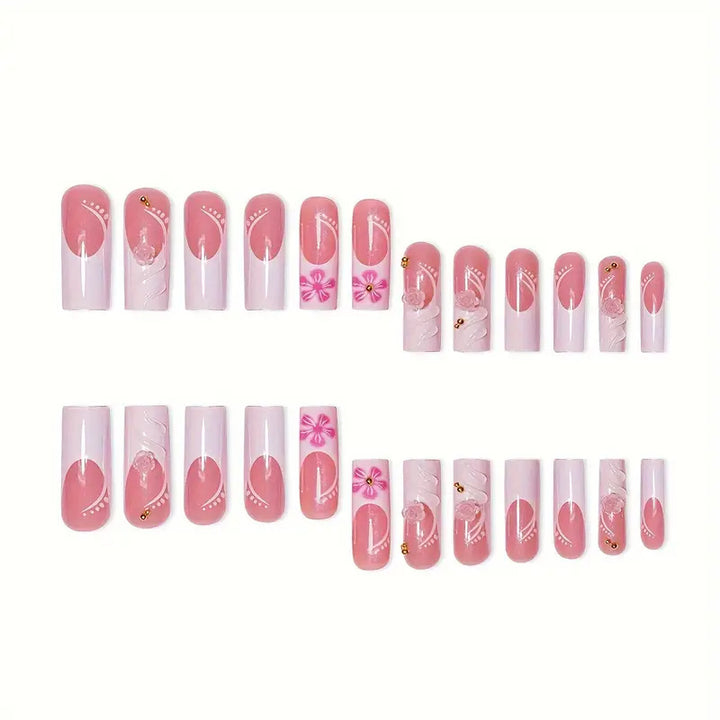 Decorative 3D Floral Acrylic Nail Extensions Bowlift