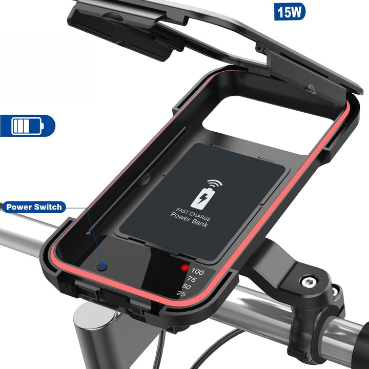 RideCharge Pro – Waterproof Phone Holder with USB and 15W Wireless Charging for Bike and E-Bike | Bowlift