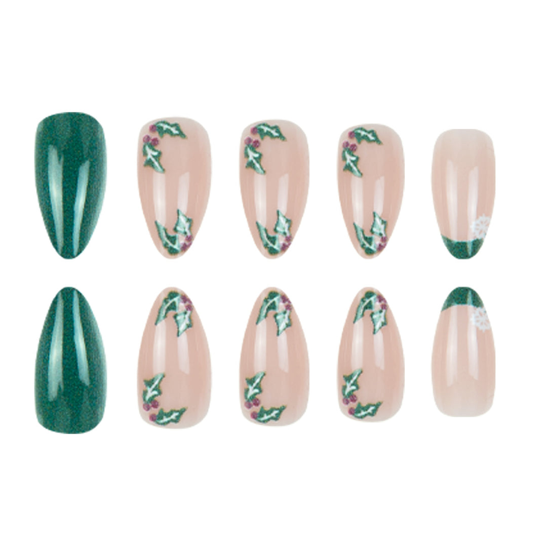 Artistic Stiletto Press-On Nails with Holiday Design Bowlift