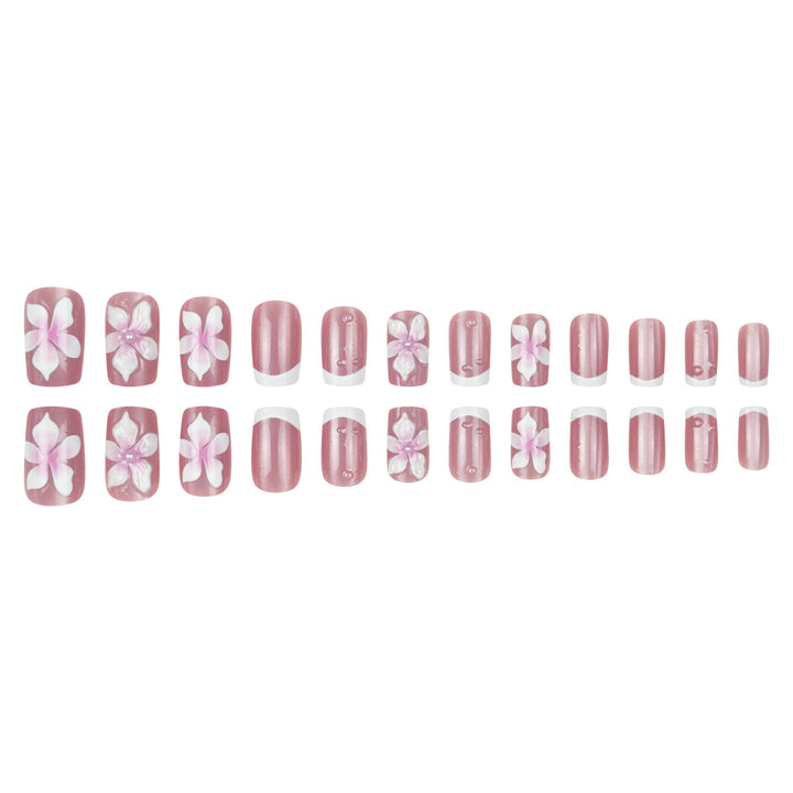Decorative Floral French Tip Press-On Nails Bowlift