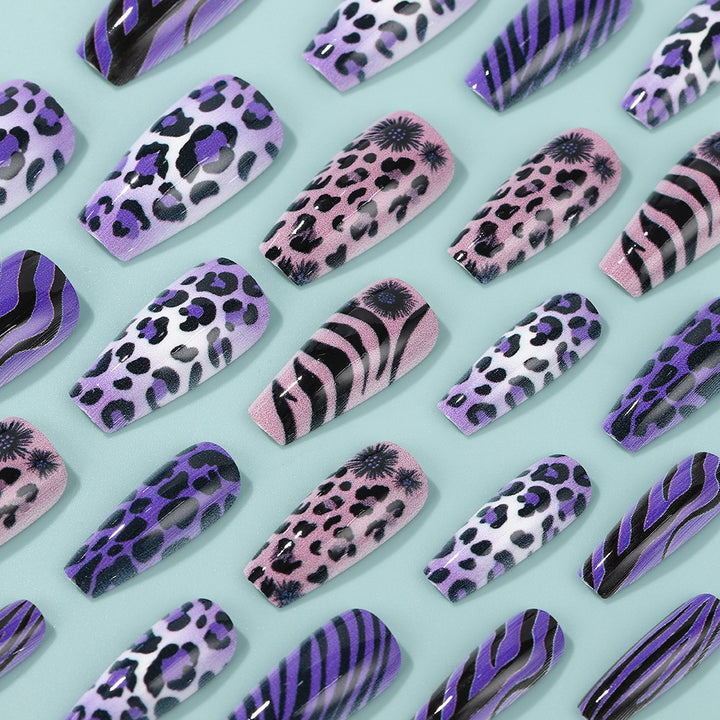 Creative leopard and stripe design artificial nails Bowlift