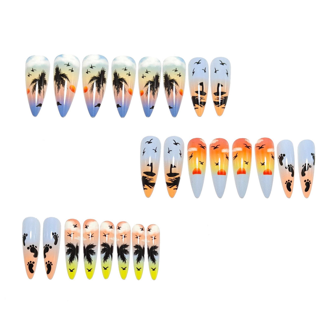 Artificial nails with tropical sunset design Bowlift