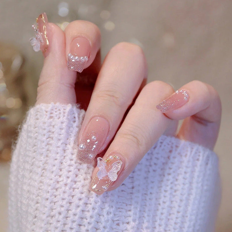 Decorative Press-On Nail Art with Elegant Black Tips Bowlift