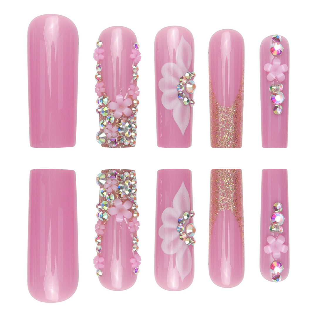 Decorative Floral Long Stiletto Nails Bowlift