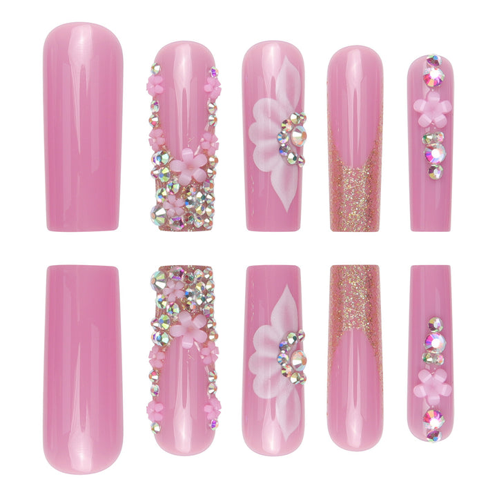 Decorative Floral Long Stiletto Nails Bowlift
