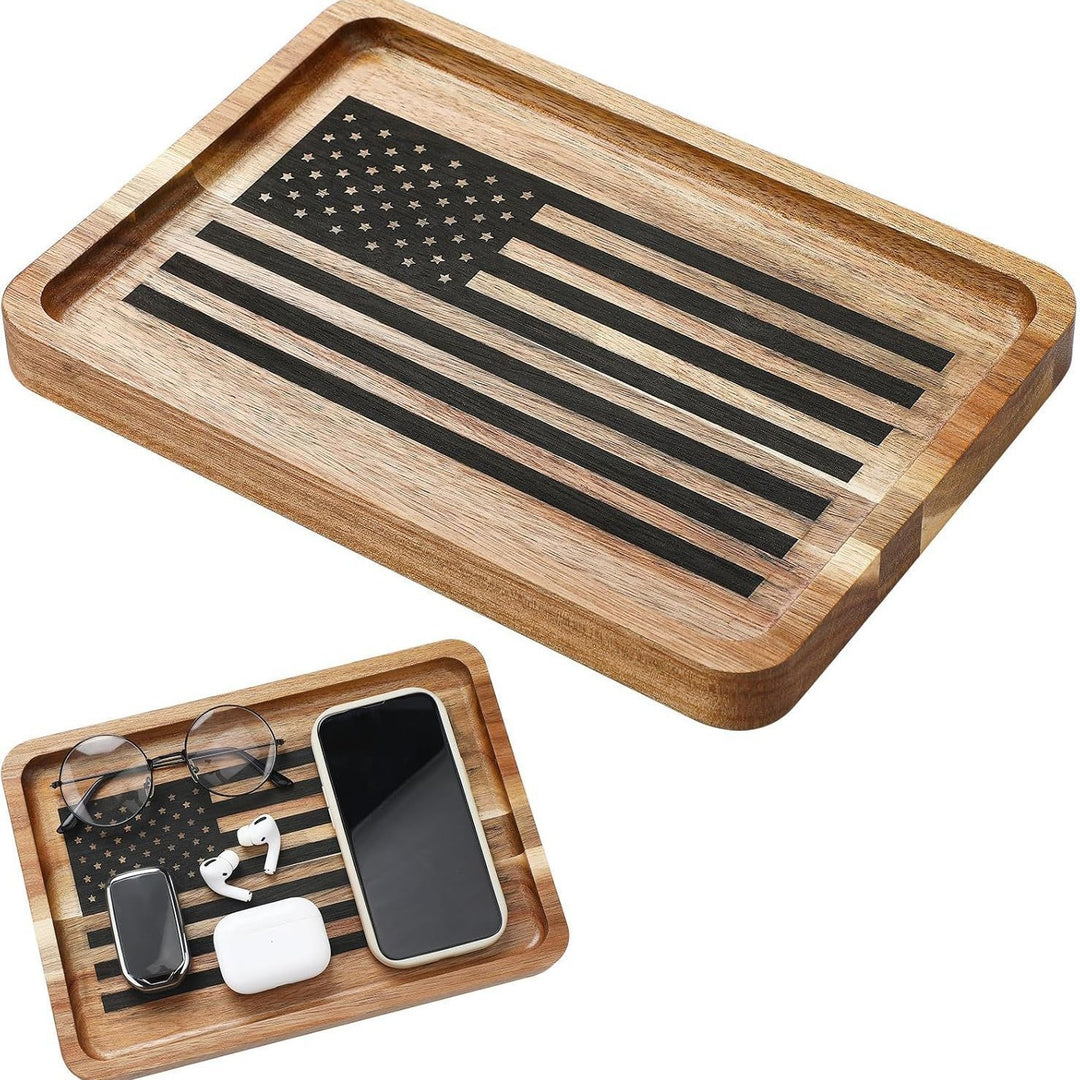 Engraved wooden American flag catchall valet tray Bowlift