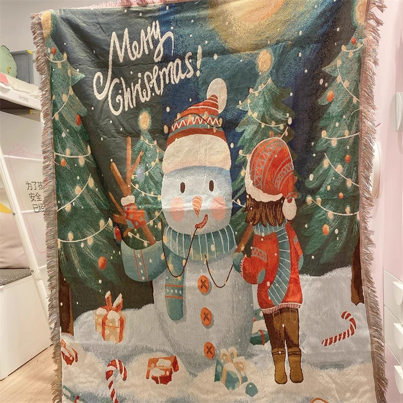 Festive Christmas-Themed Tapestry Throw Blanket