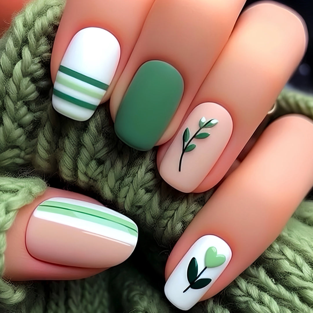 Botanical-Themed Press-On Nail Art Bowlift