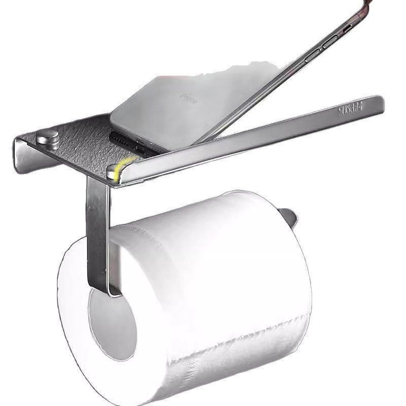 Wall-Mounted Toilet Paper Holder With Integrated Shelf And Phone Shelf
