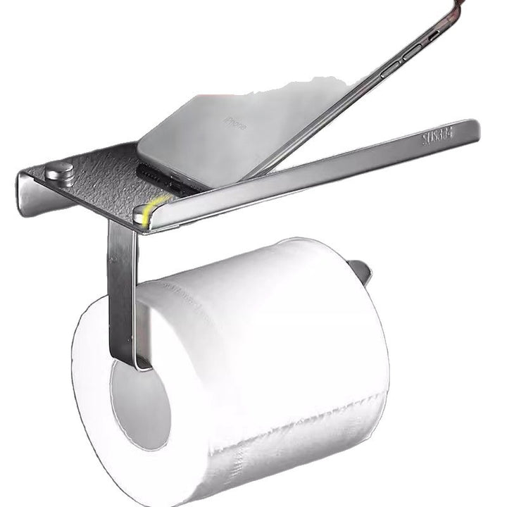 Wall-Mounted Toilet Paper Holder With Integrated Shelf And Phone Shelf