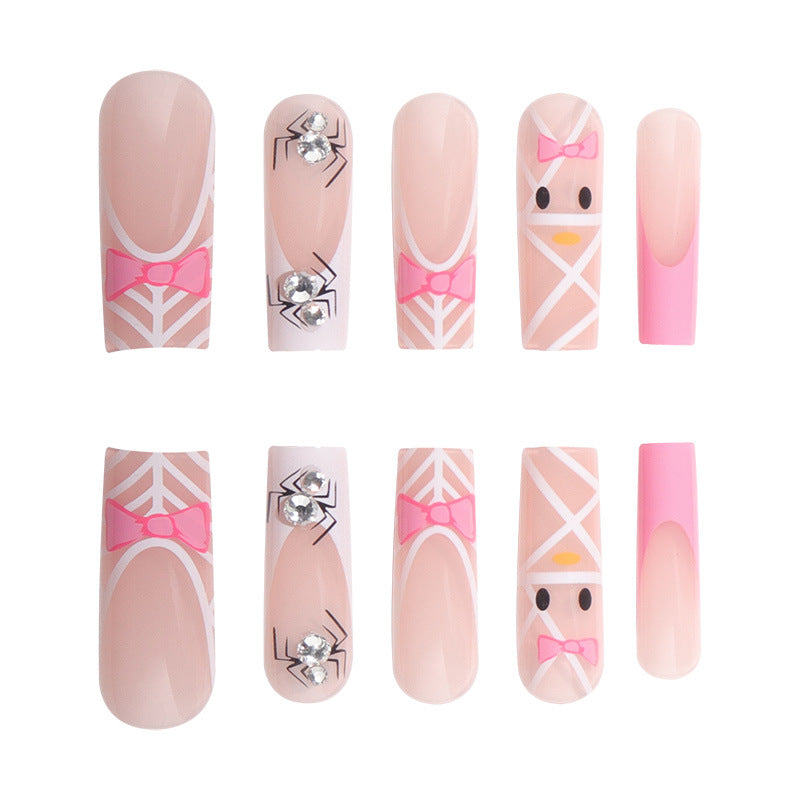 Artistic Press-On Nail Extensions with Spider and Bow Design Bowlift