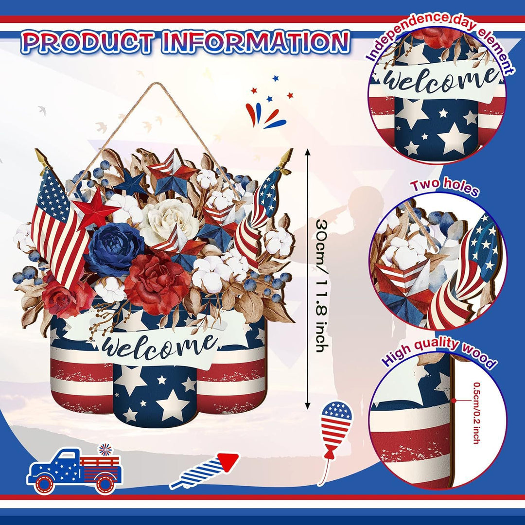 Unisex nan patriotic star wooden welcome wreath with jute hanger Bowlift