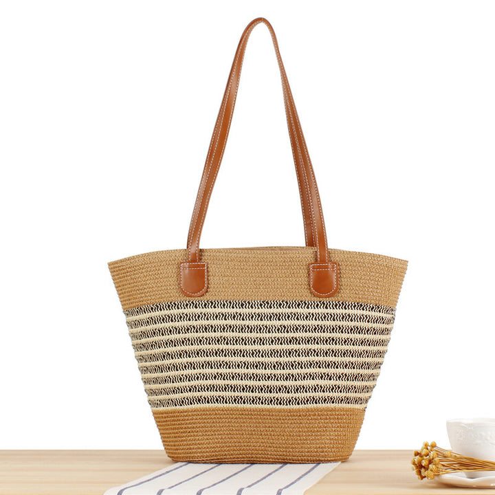Elegant Straw Bag with Attractive Leather Handles Bowlift