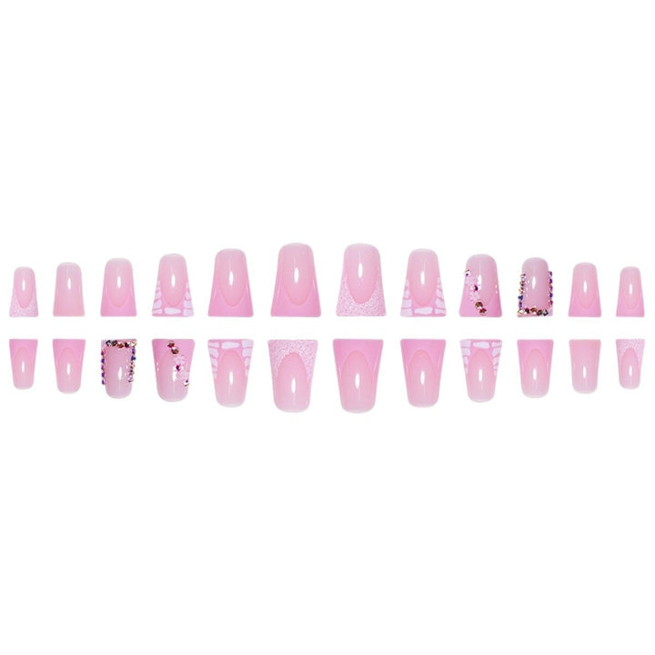 Glamorous Acrylic Press-On Nail Extensions with Decorative Rhinestones Bowlift