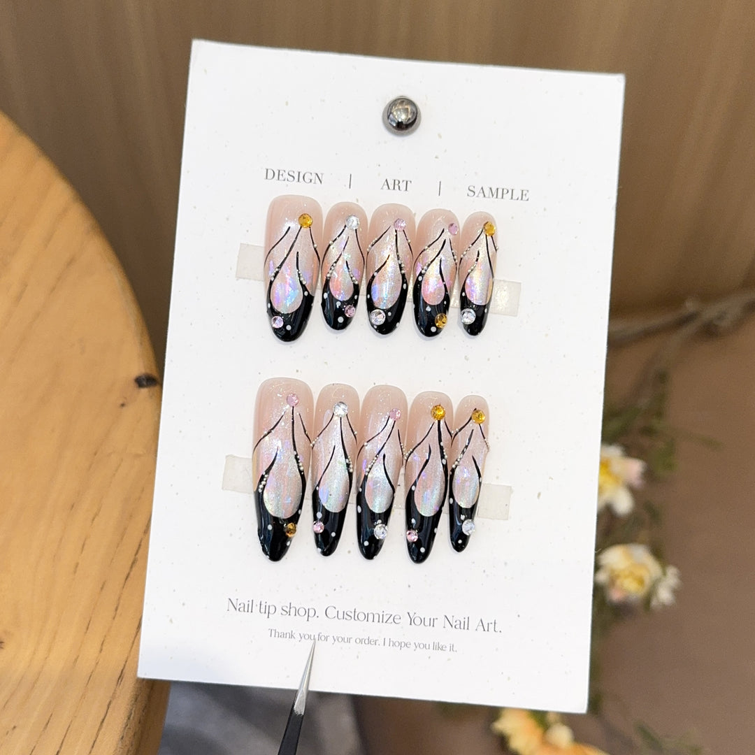 Artificial nails with artistic holographic accents Bowlift