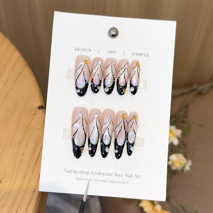 Artificial nails with artistic holographic accents Bowlift