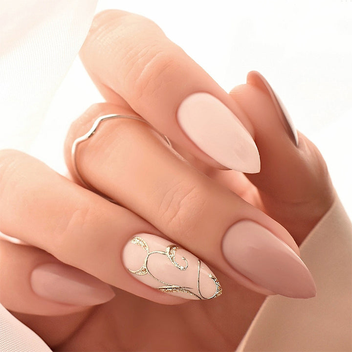 Elegant Press-On Nail Art Set with Floral and Glossy Accents Bowlift