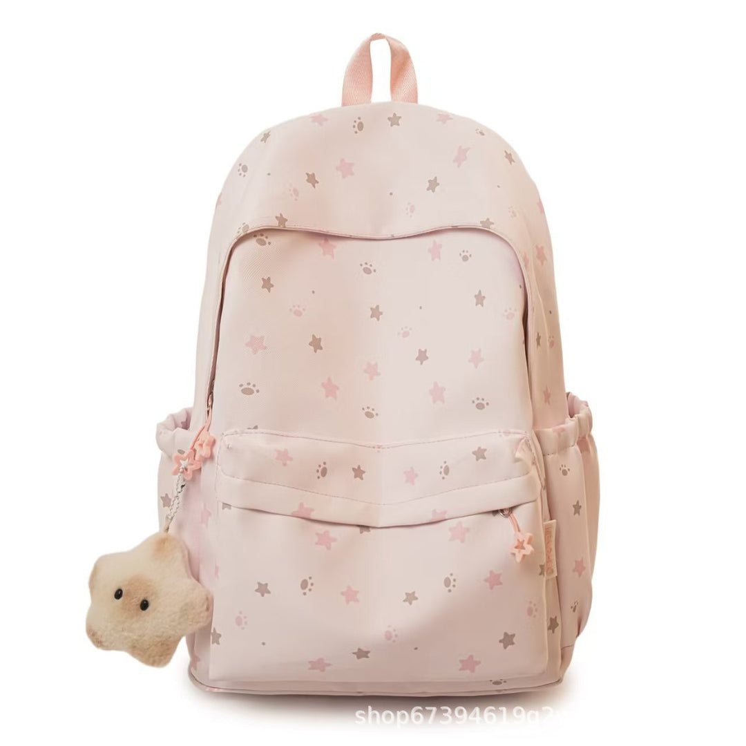 Star-Patterned Soft Fabric Backpack Bowlift